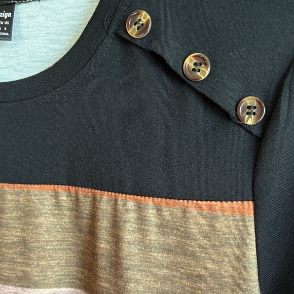 Stylish Multicolor Striped Women's Jersey Top by Dazign with Shoulder Buttons - Picture 4 of 5